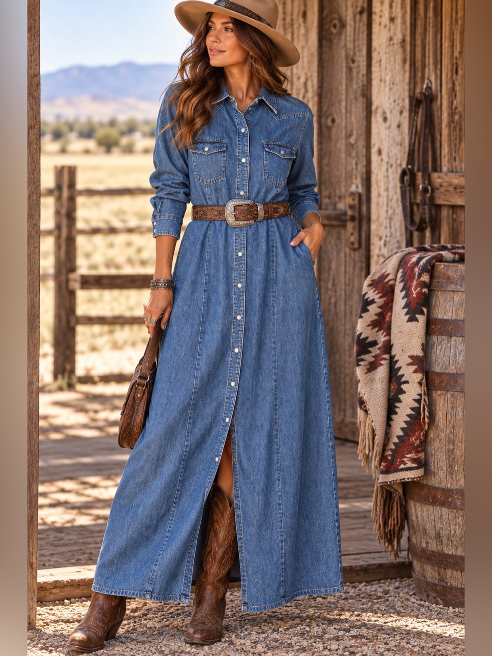 Vintage Pendleton Originals Denim Maxi Dress M Western 90s (belt not included)